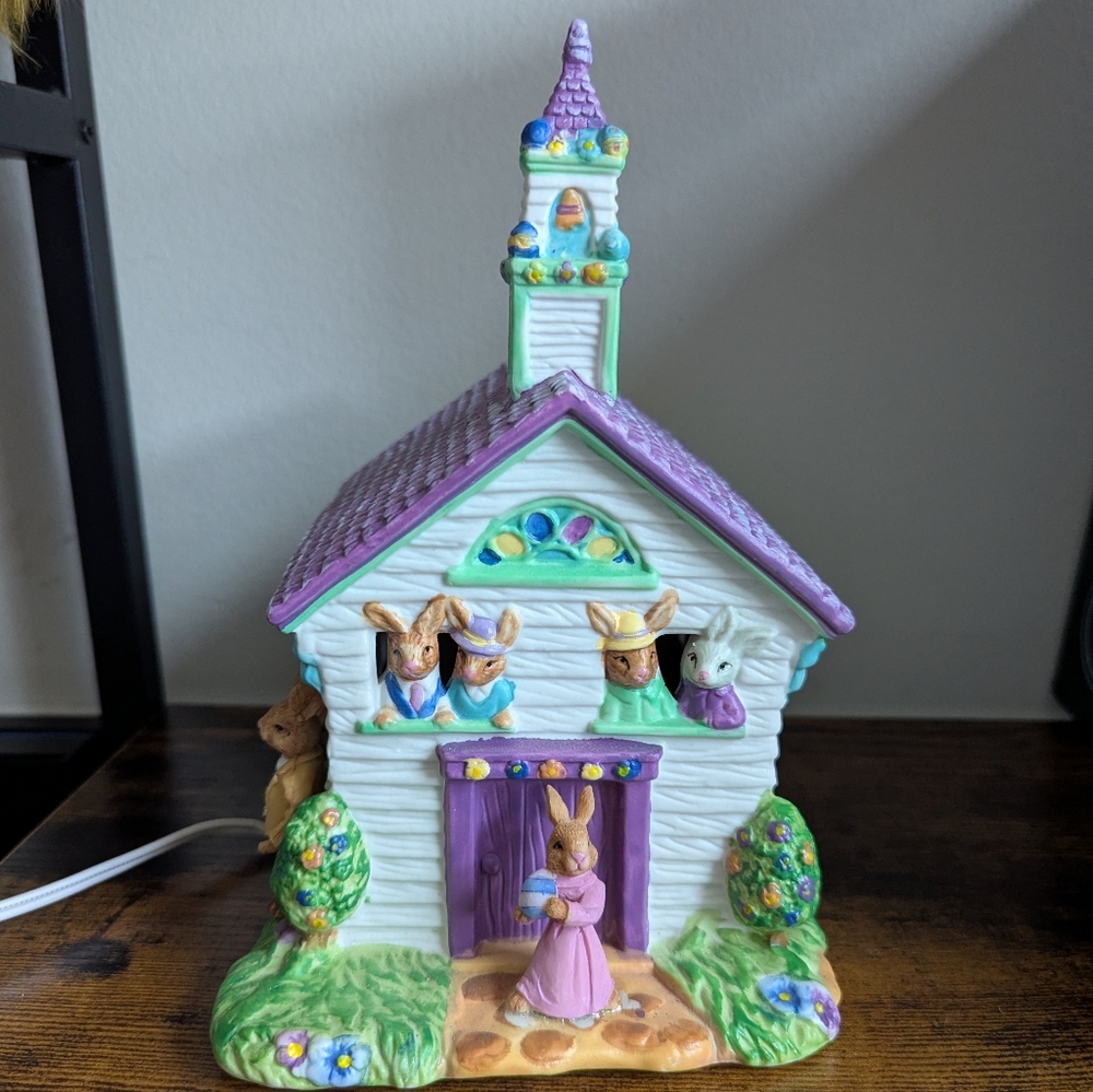 Easter Village Bunny Church Ceramic Village House